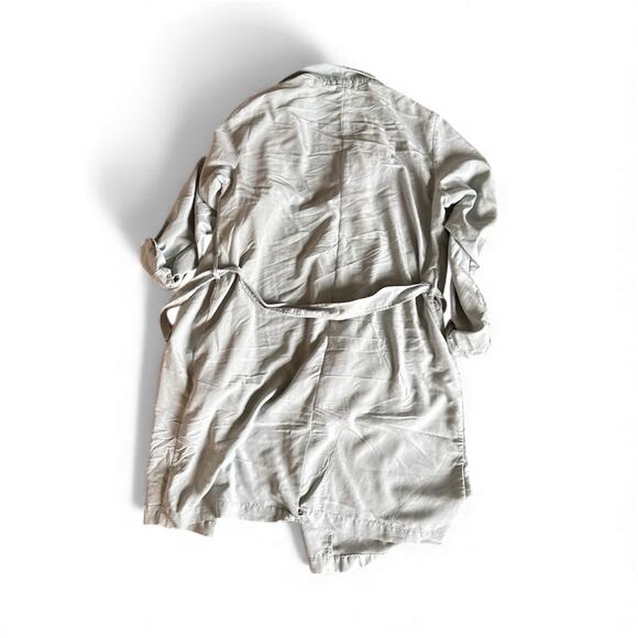 H&M Modal Lightweight Trench Coat Sz M Green Tie Waist Wrap Long Length Unlined - Picture 3 of 11